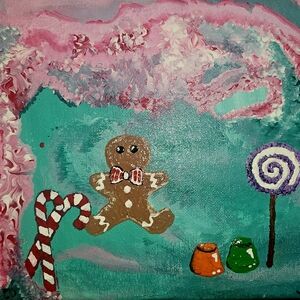 SIGNED-Whimsical Gingerbread Man Canvas Art